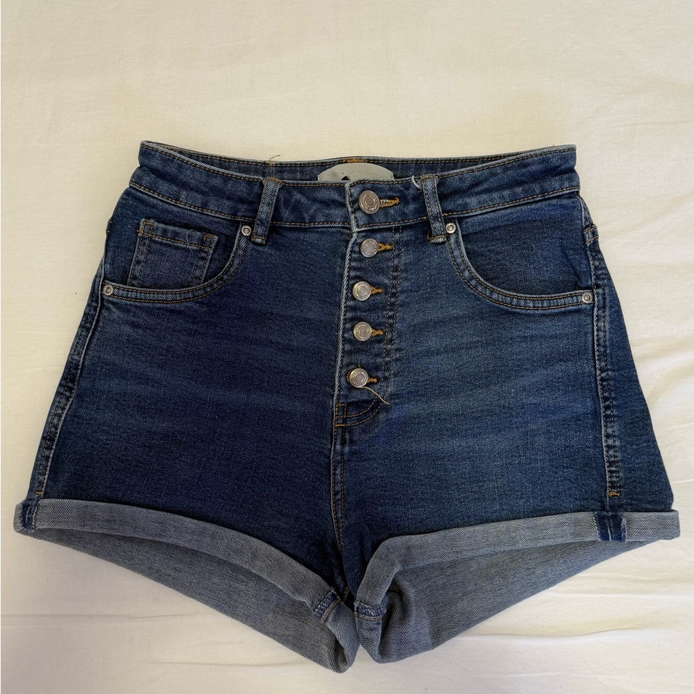 Zara Dark Blue Jean Shorts with Button Fly